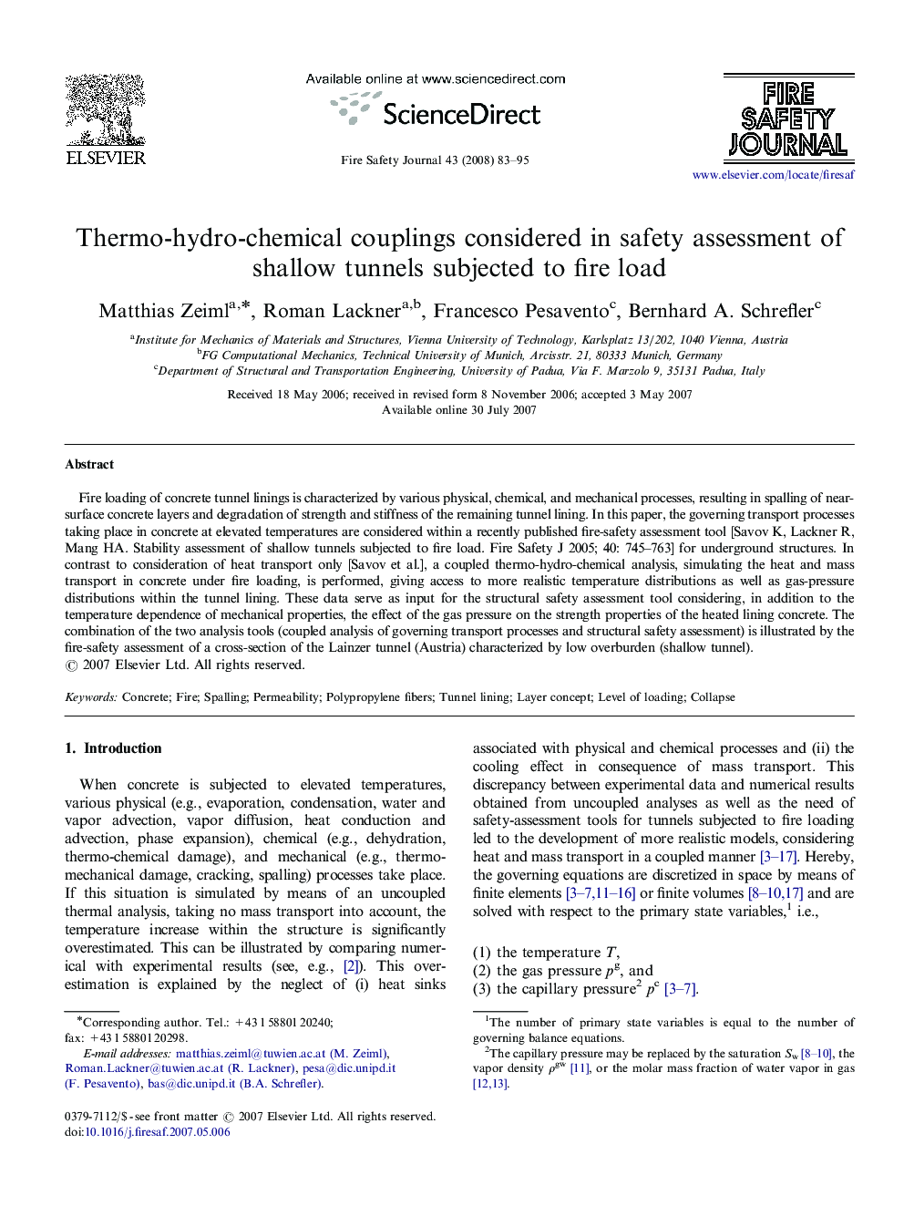 Thermo-hydro-chemical couplings considered in safety assessment of shallow tunnels subjected to fire load