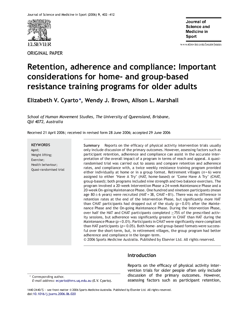 عکس صفحه اول مقاله: Retention, adherence and compliance: Important considerations for home- and group-based resistance training programs for older adults Retention, adherence and compliance: Important considerations for home- and group-based resistance training programs for older adults