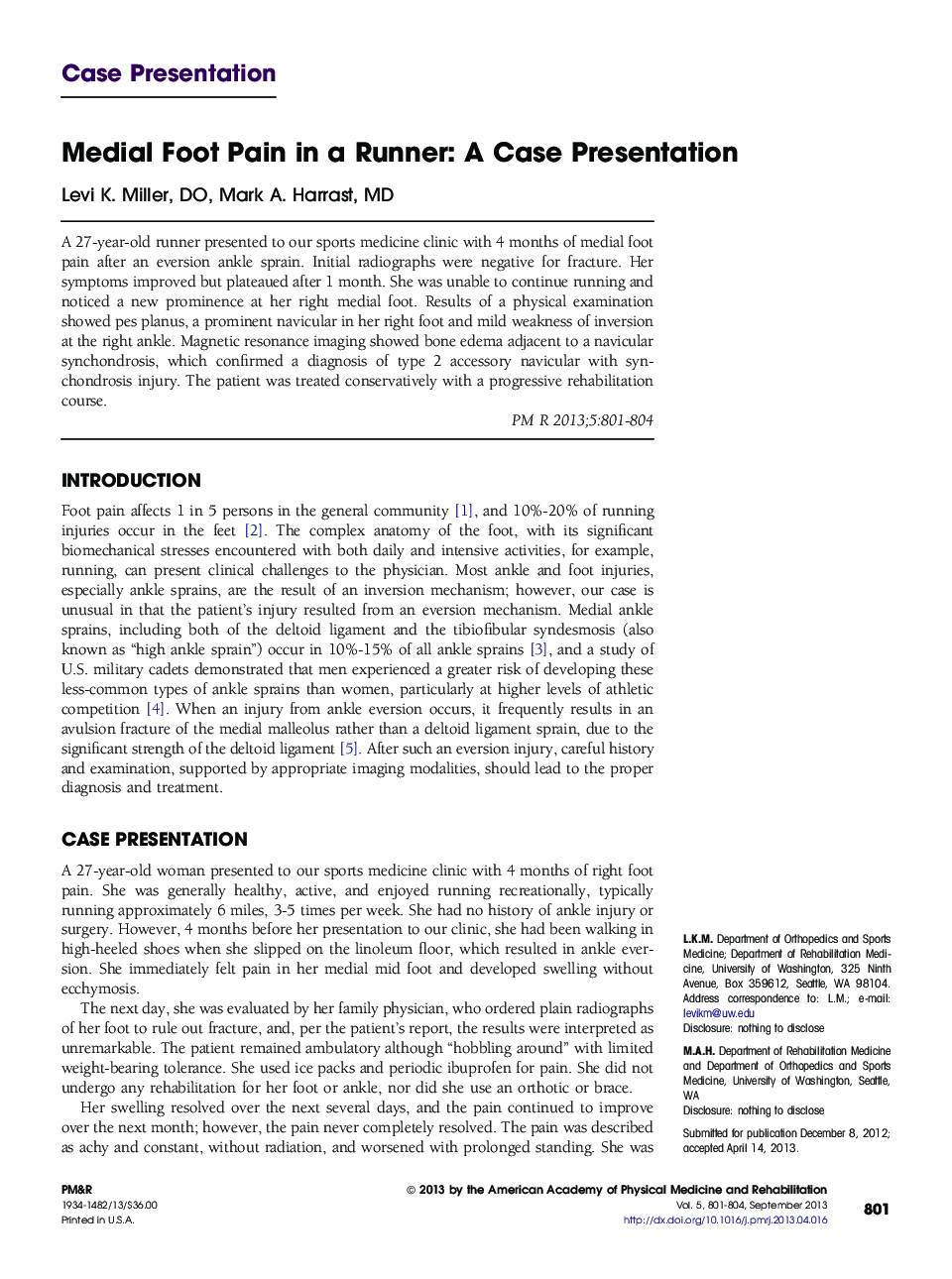 Medial Foot Pain in a Runner: A Case Presentation