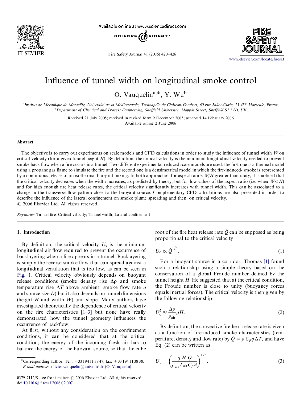 Influence of tunnel width on longitudinal smoke control