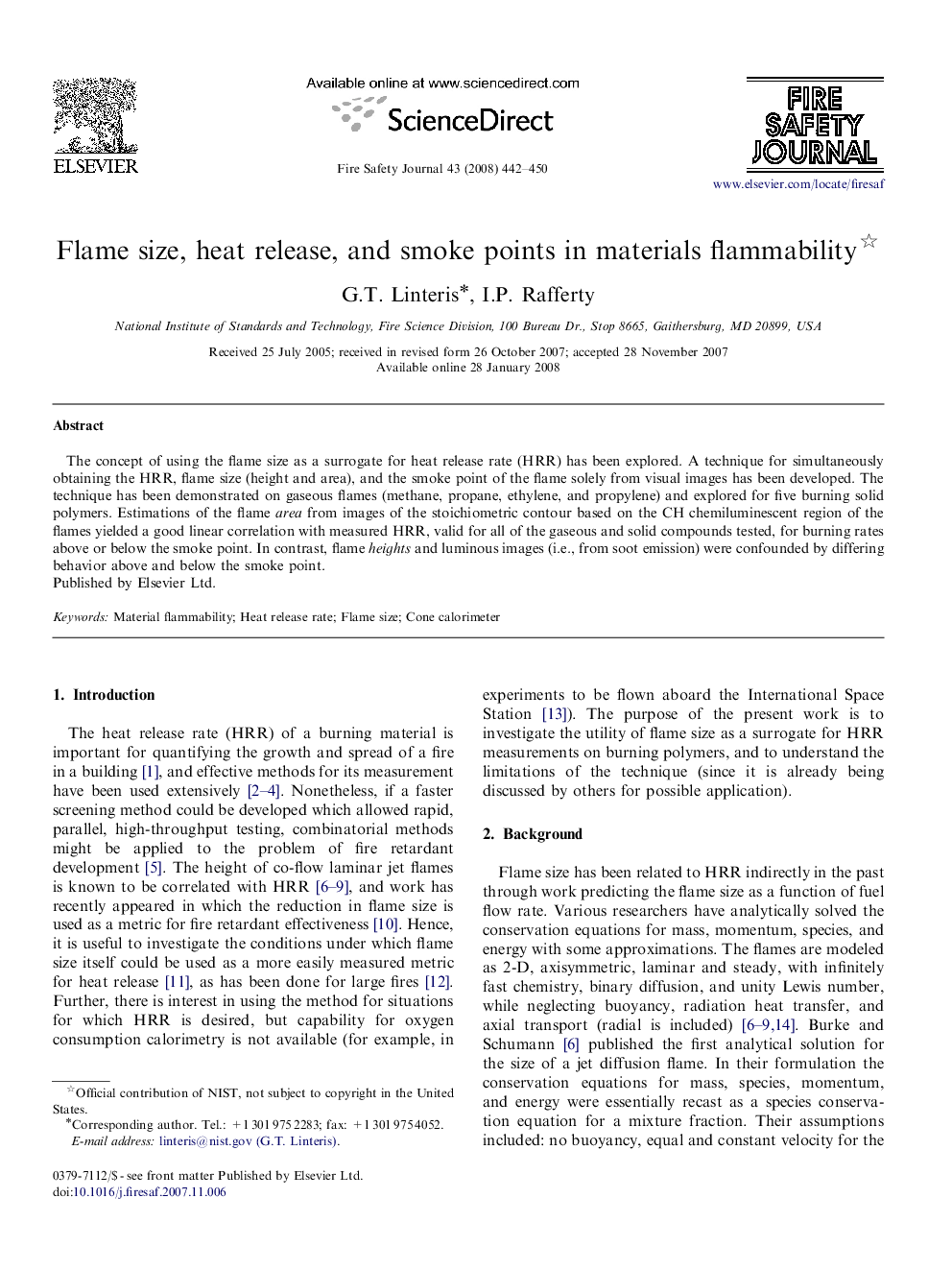 Flame size, heat release, and smoke points in materials flammability 