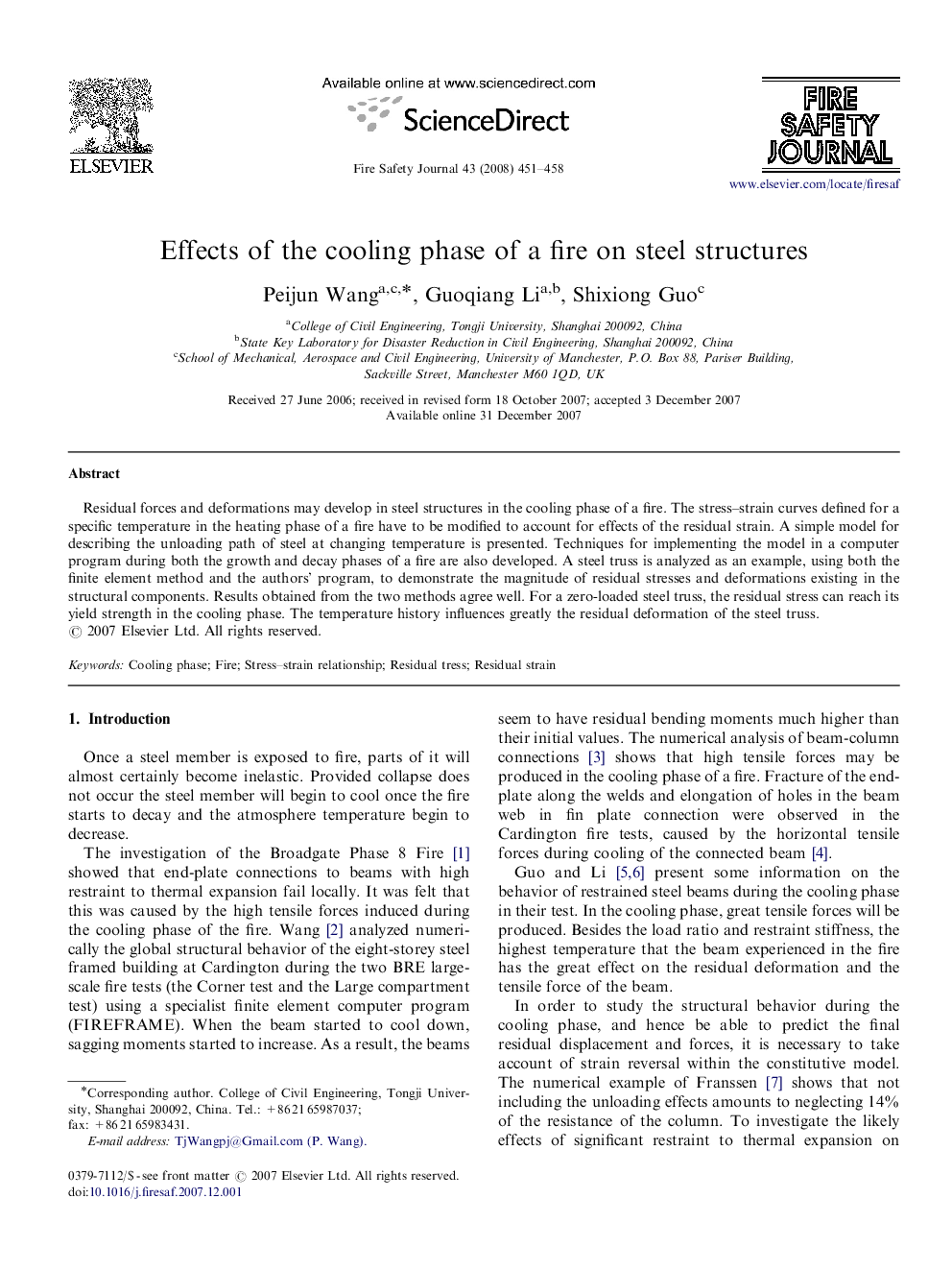 Effects of the cooling phase of a fire on steel structures