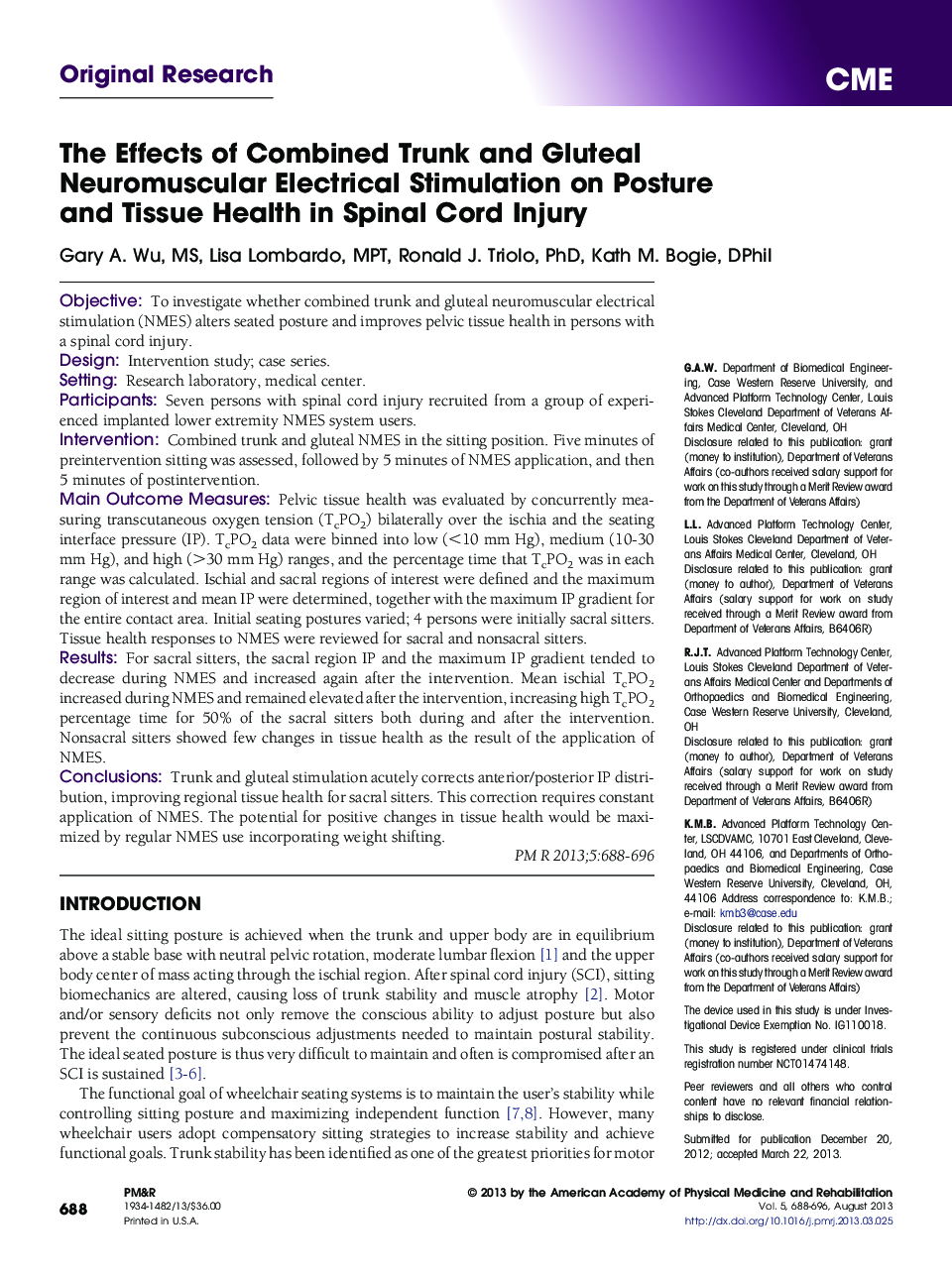 The Effects of Combined Trunk and Gluteal Neuromuscular Electrical Stimulation on Posture and Tissue Health in Spinal Cord Injury 