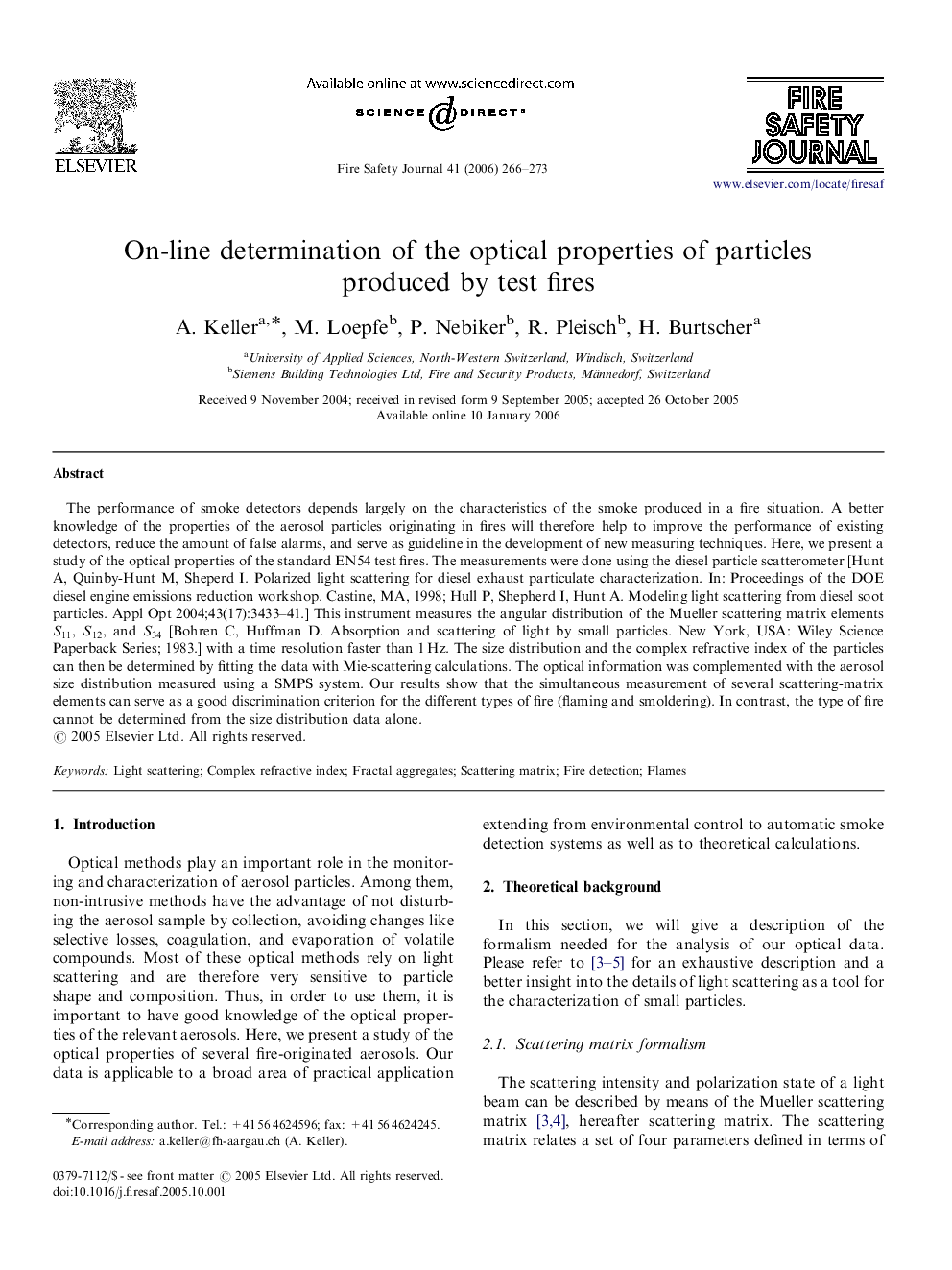 On-line determination of the optical properties of particles produced by test fires