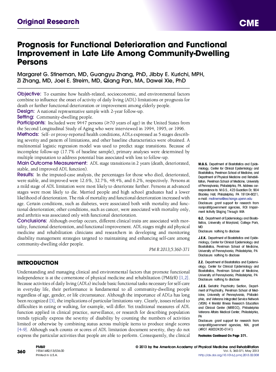 Prognosis for Functional Deterioration and Functional Improvement in Late Life Among Community-Dwelling Persons 