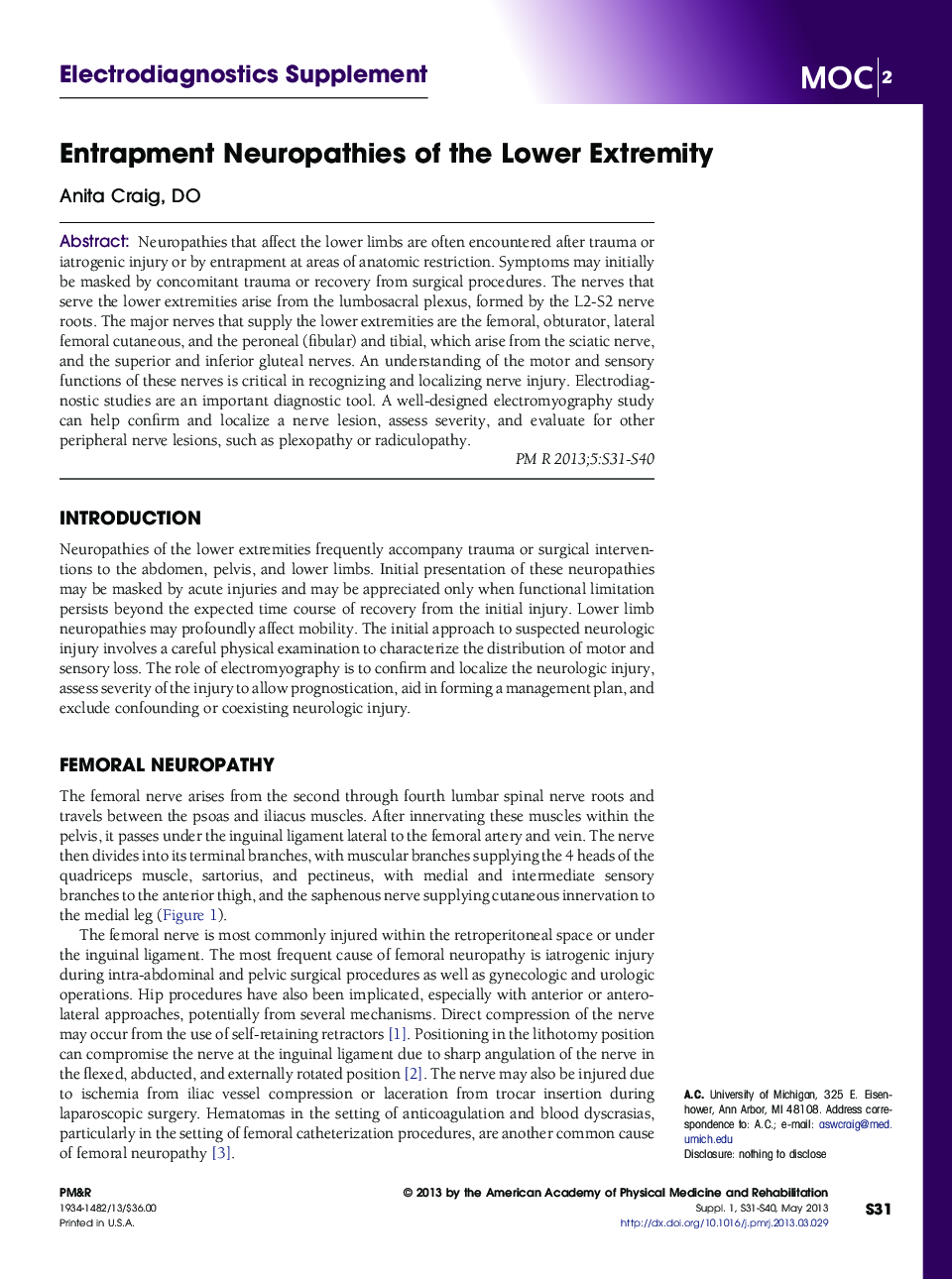 Entrapment Neuropathies of the Lower Extremity