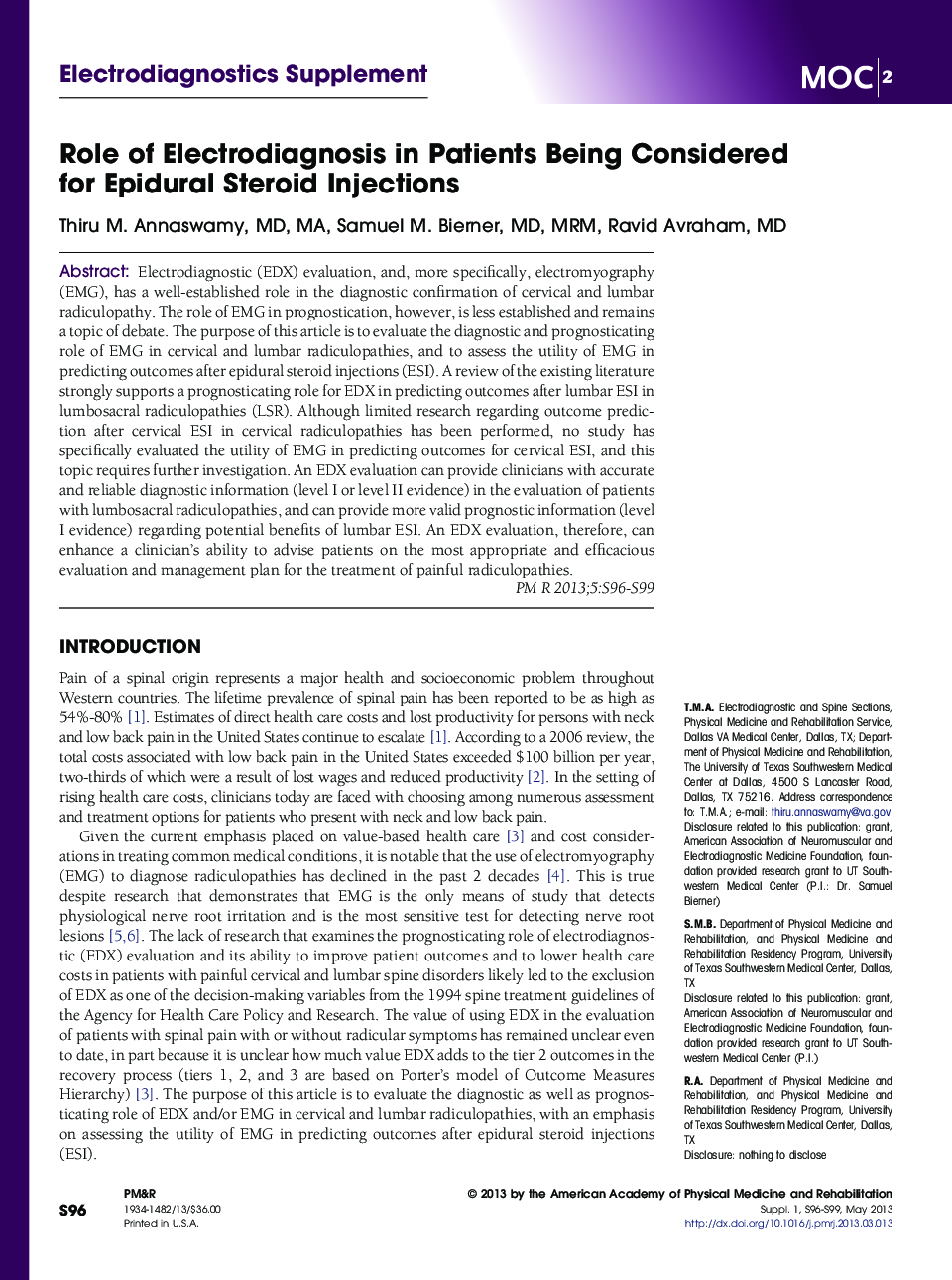 Role of Electrodiagnosis in Patients Being Considered for Epidural Steroid Injections