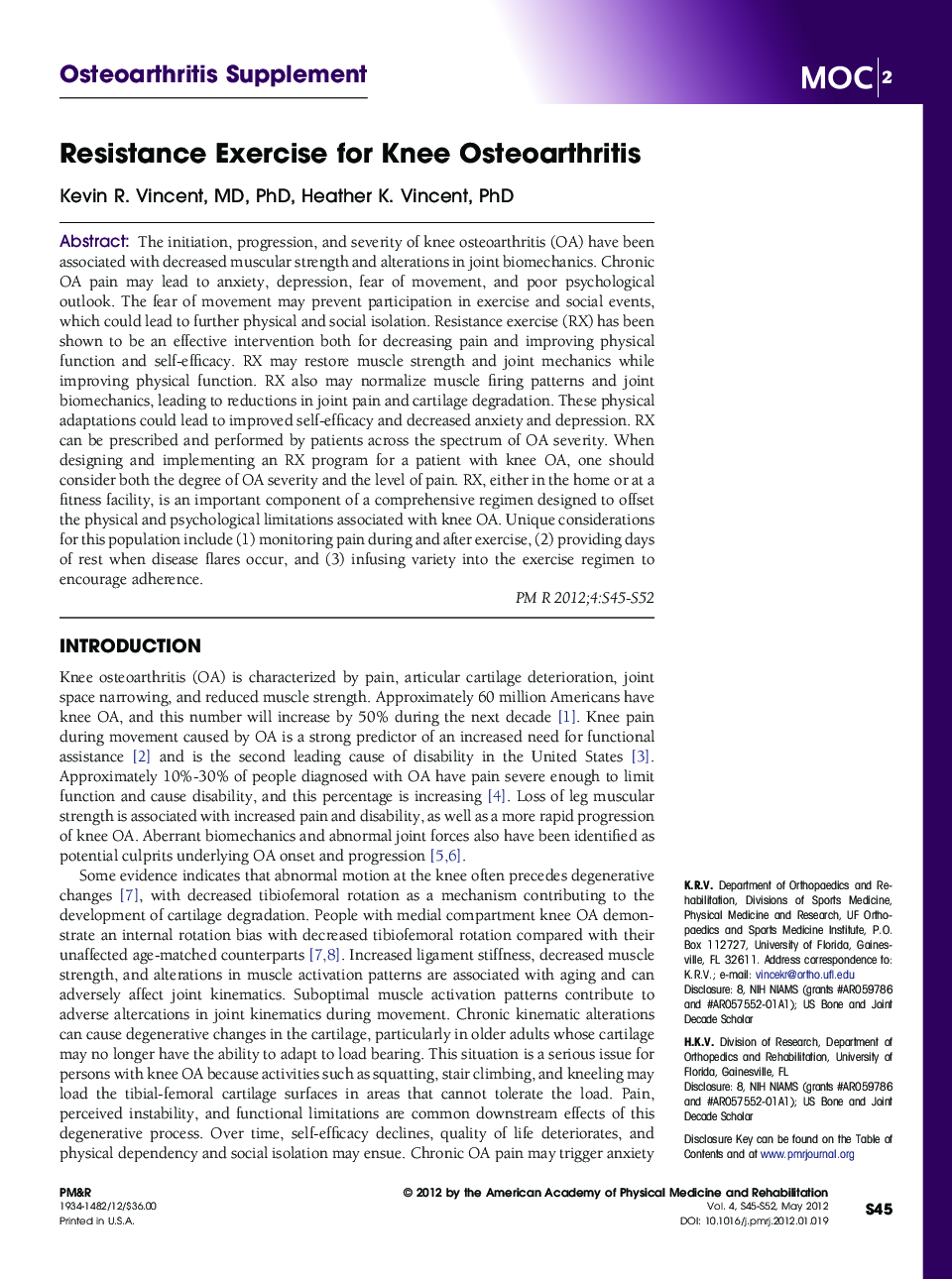 Resistance Exercise for Knee Osteoarthritis 