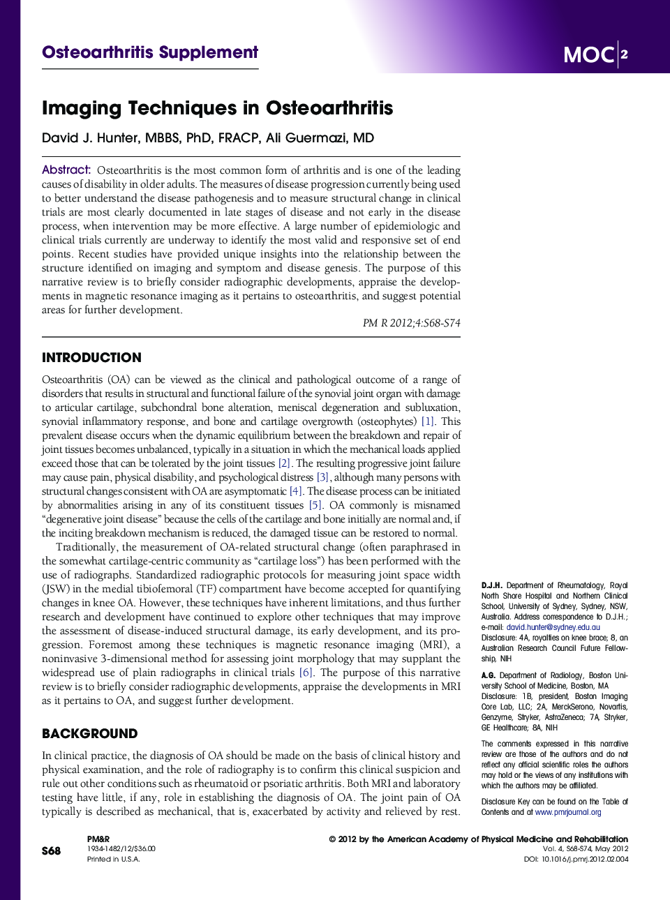 Imaging Techniques in Osteoarthritis 