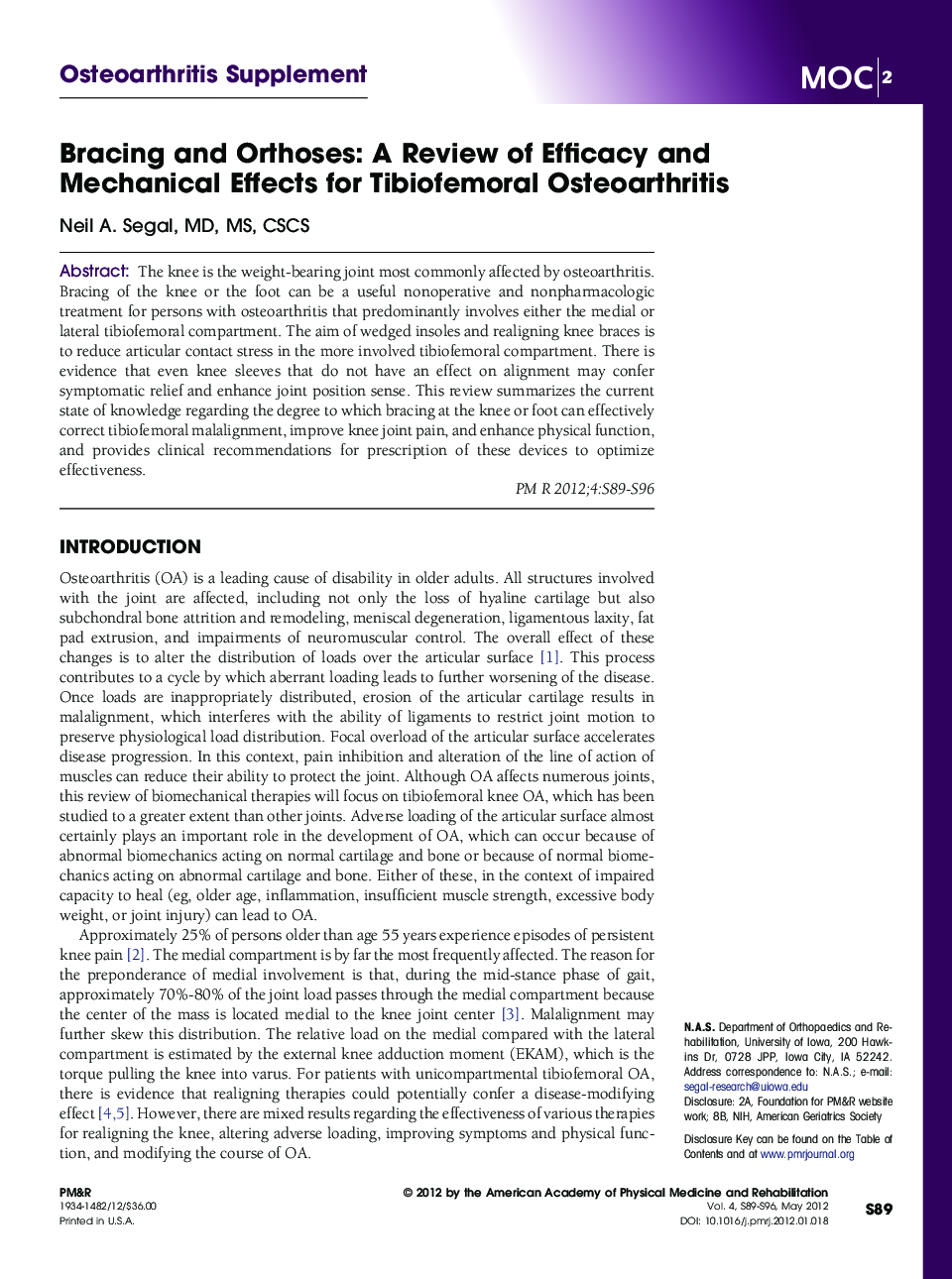 Bracing and Orthoses: A Review of Efficacy and Mechanical Effects for Tibiofemoral Osteoarthritis 