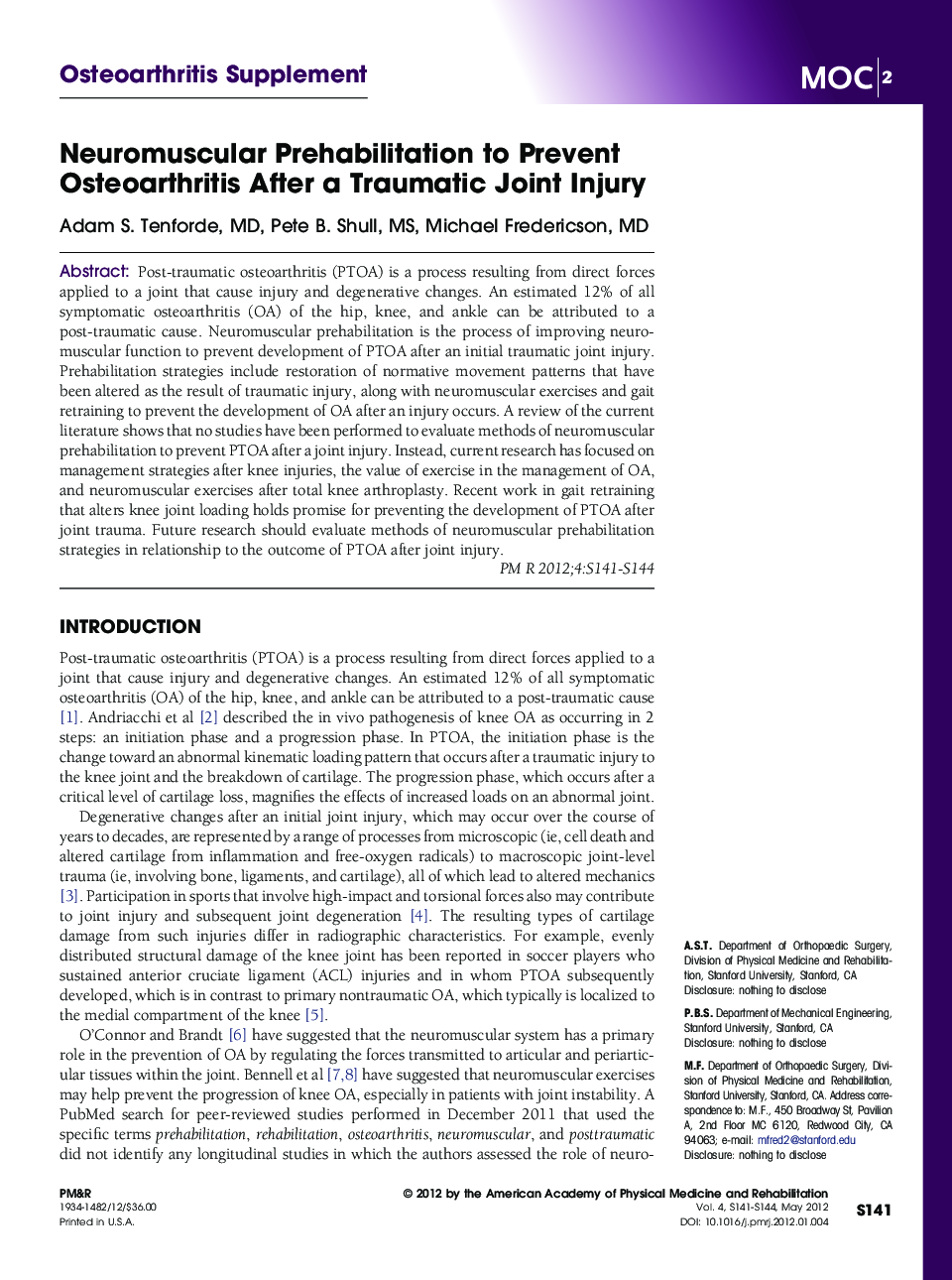 Neuromuscular Prehabilitation to Prevent Osteoarthritis After a Traumatic Joint Injury