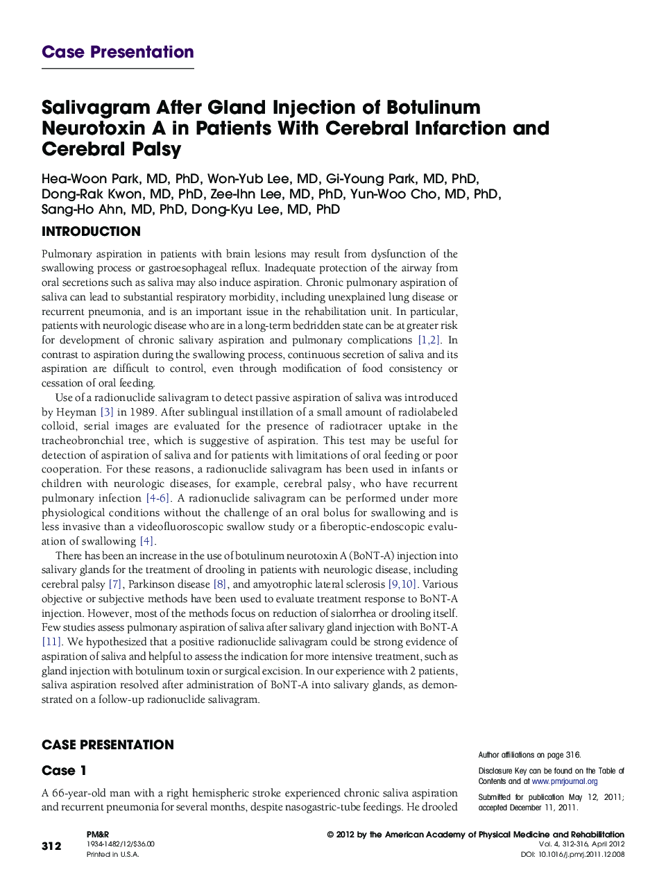 Salivagram After Gland Injection of Botulinum Neurotoxin A in Patients With Cerebral Infarction and Cerebral Palsy