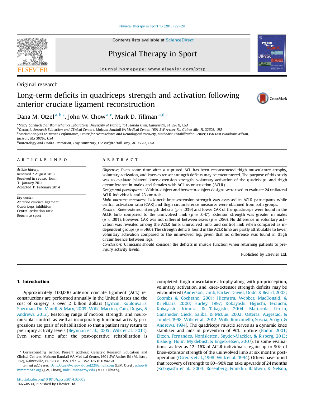 Long-term deficits in quadriceps strength and activation following anterior cruciate ligament reconstruction