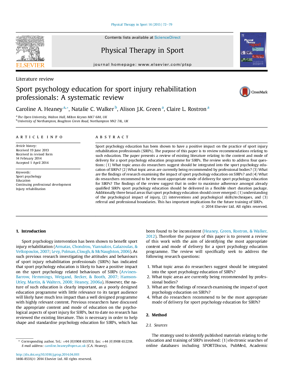 Sport psychology education for sport injury rehabilitation professionals: A systematic review