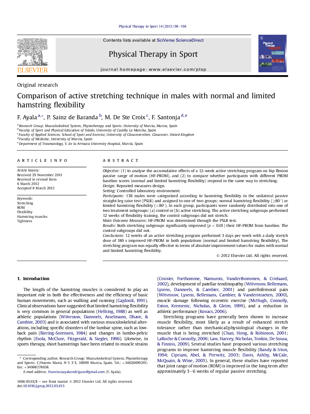 Comparison of active stretching technique in males with normal and limited hamstring flexibility