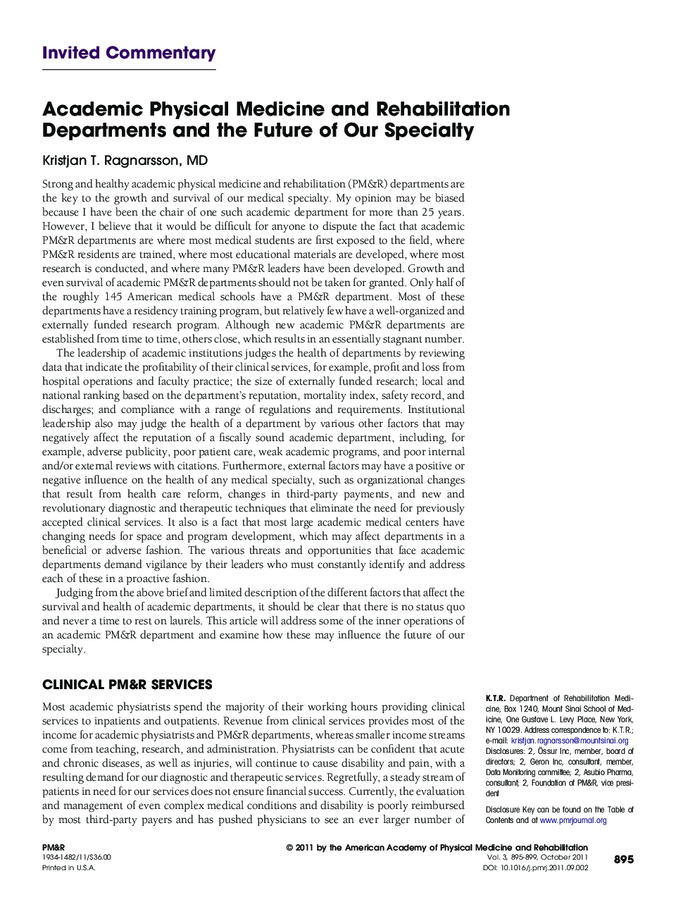 Academic Physical Medicine and Rehabilitation Departments and the Future of Our Specialty