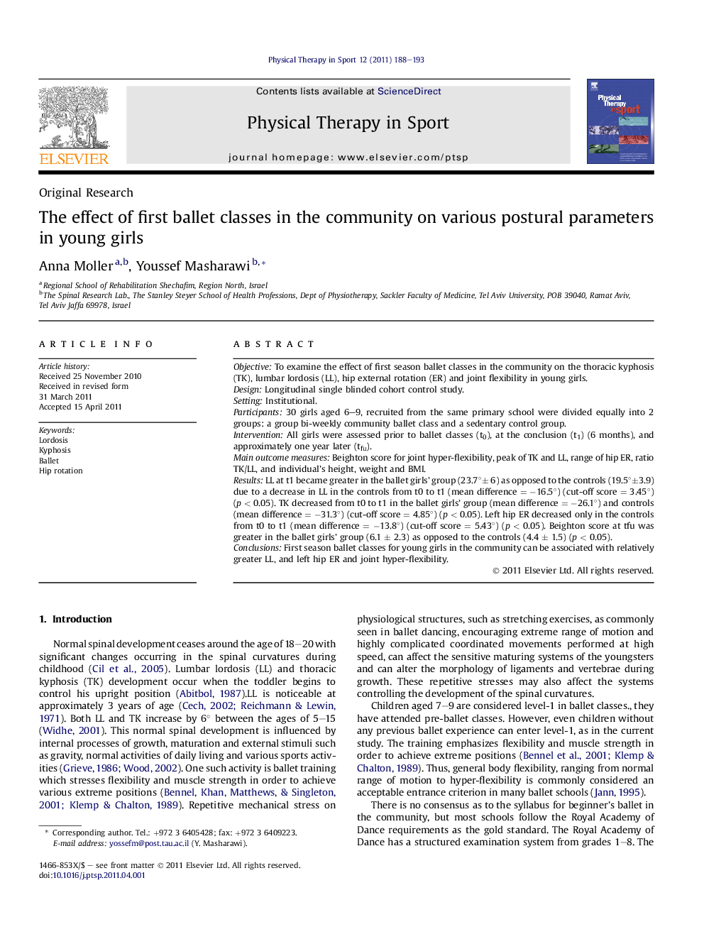 The effect of first ballet classes in the community on various postural parameters in young girls