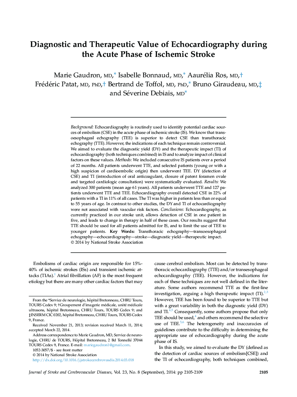 Diagnostic and Therapeutic Value of Echocardiography during the Acute Phase of Ischemic Stroke