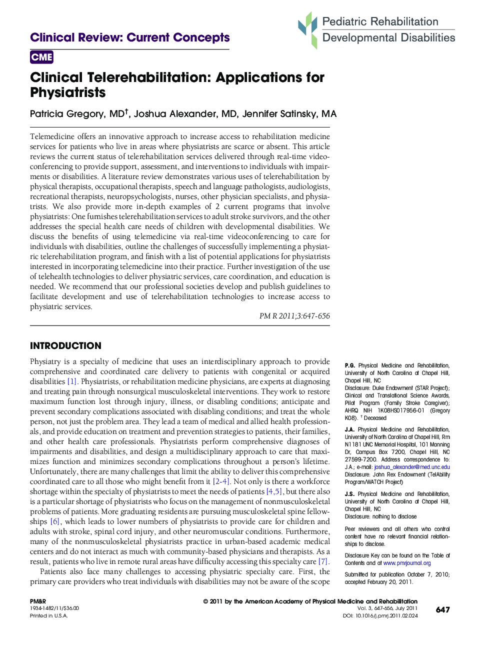 Clinical Telerehabilitation: Applications for Physiatrists 