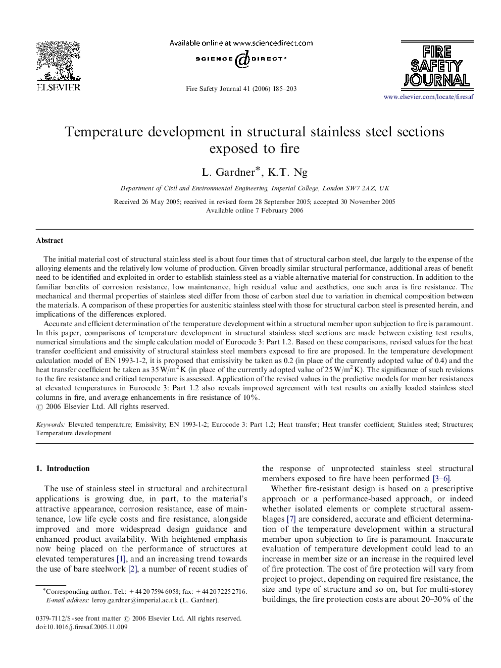 Temperature development in structural stainless steel sections exposed to fire