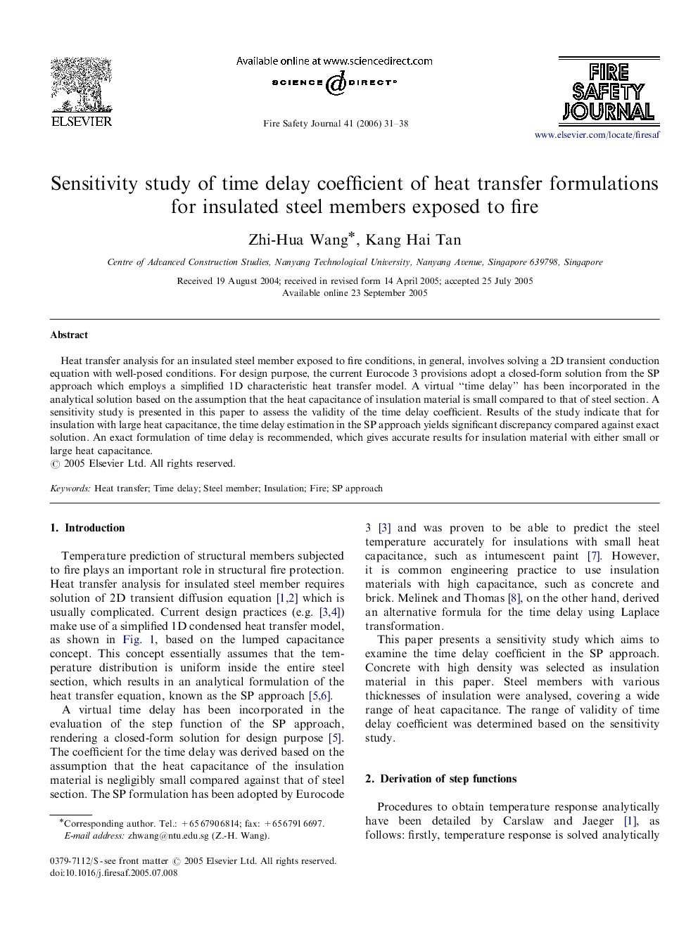 Sensitivity study of time delay coefficient of heat transfer formulations for insulated steel members exposed to fire