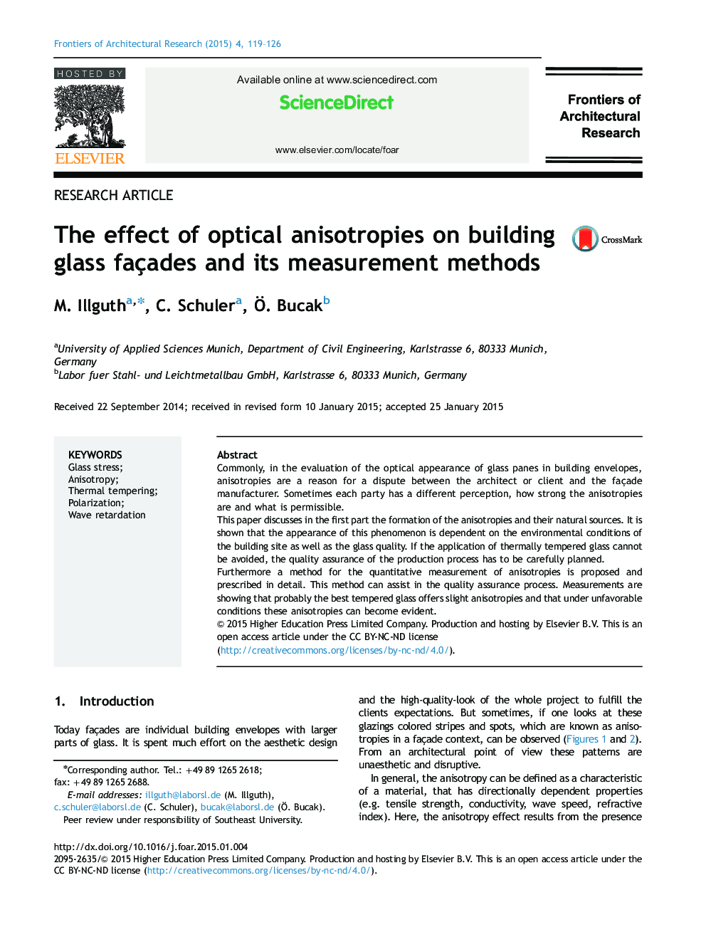 The effect of optical anisotropies on building glass façades and its measurement methods 