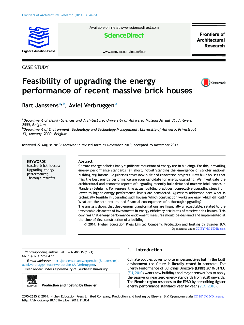 Feasibility of upgrading the energy performance of recent massive brick houses 