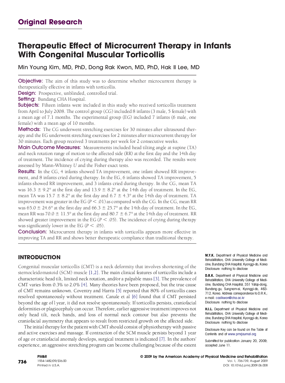 Therapeutic Effect of Microcurrent Therapy in Infants With Congenital Muscular Torticollis 