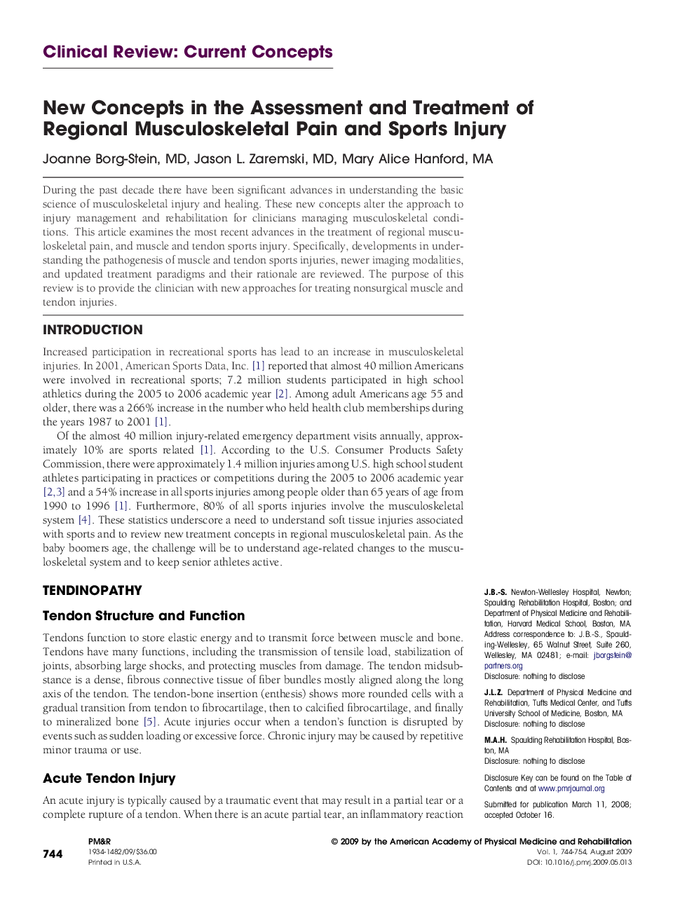 New Concepts in the Assessment and Treatment of Regional Musculoskeletal Pain and Sports Injury 