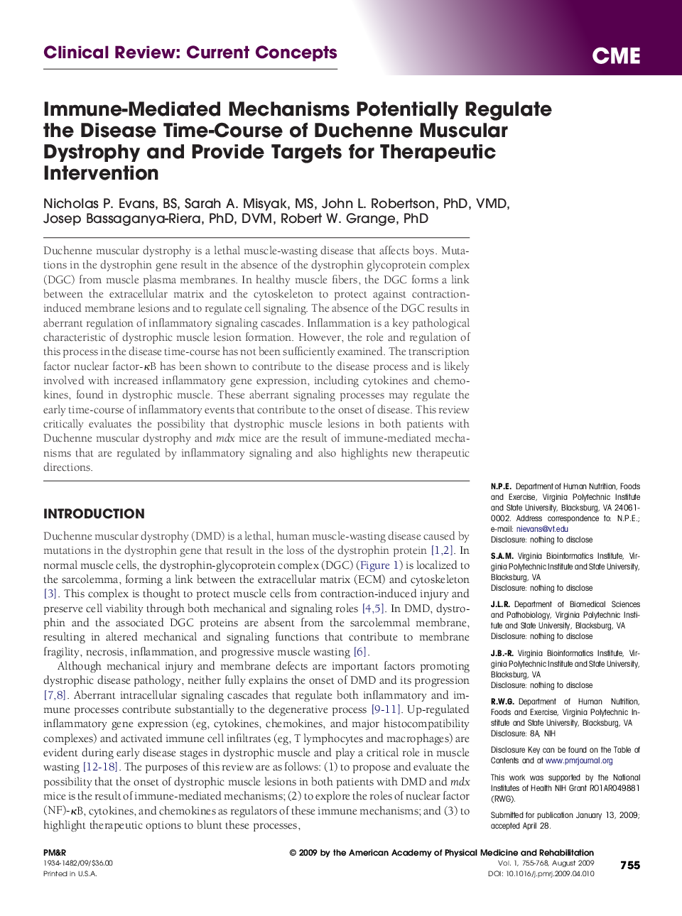 Immune-Mediated Mechanisms Potentially Regulate the Disease Time-Course of Duchenne Muscular Dystrophy and Provide Targets for Therapeutic Intervention 