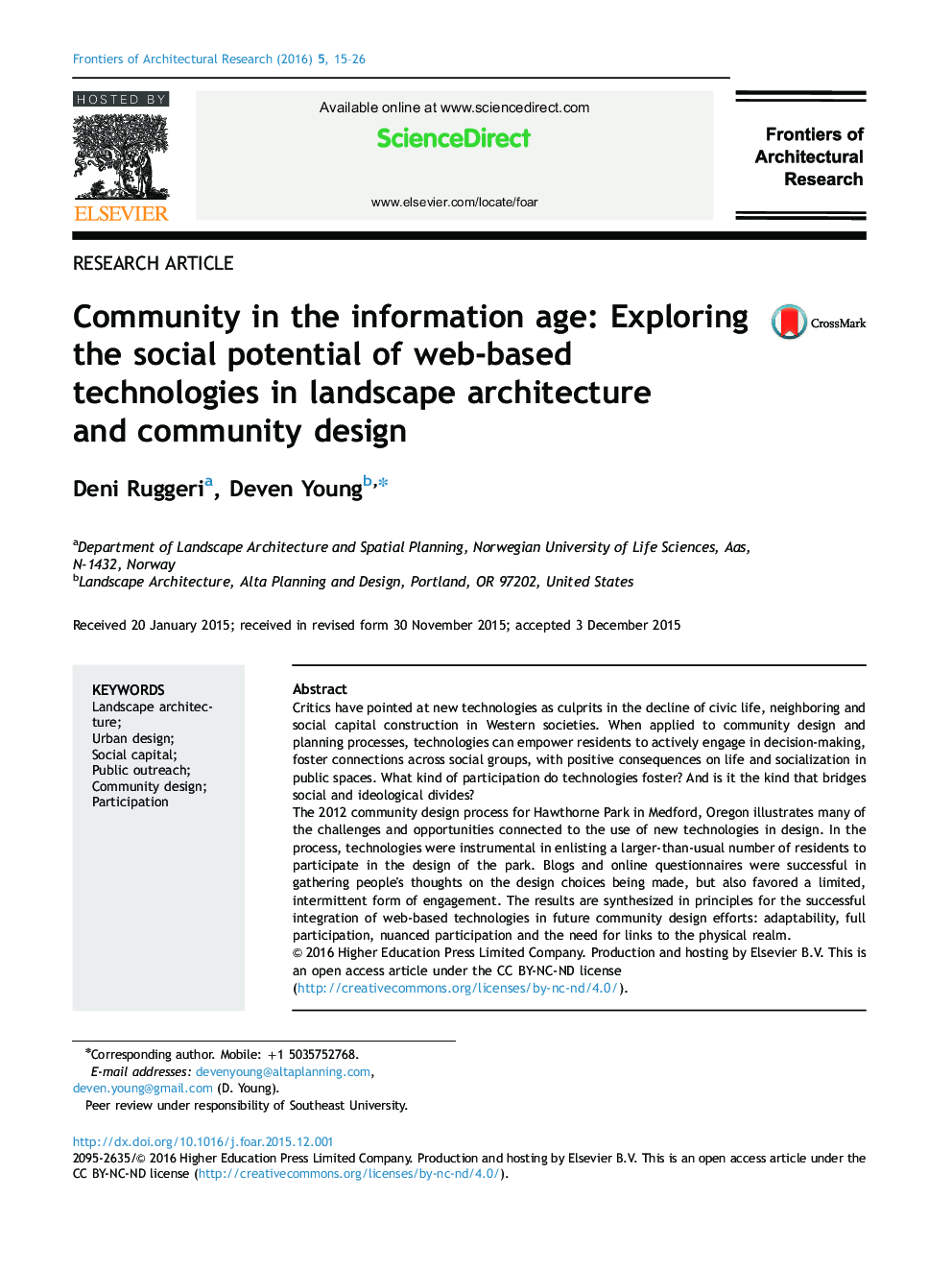 Community in the information age: Exploring the social potential of web-based technologies in landscape architecture and community design 