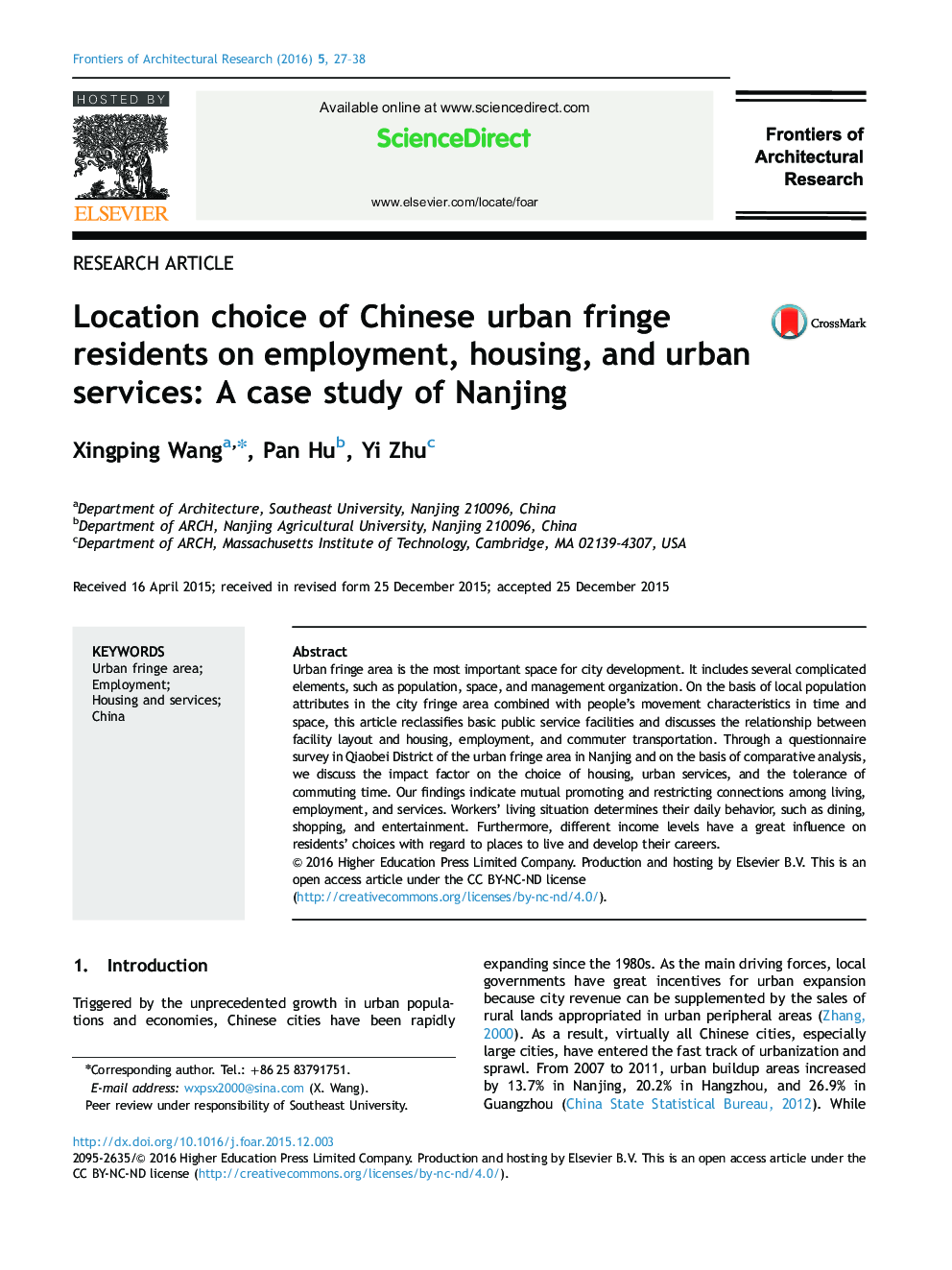 انتخاب محل ساکنان شهری حاشیه ای چین برای اشتغال، مسکن و خدمات شهری: مطالعه موردی از نانجینگ