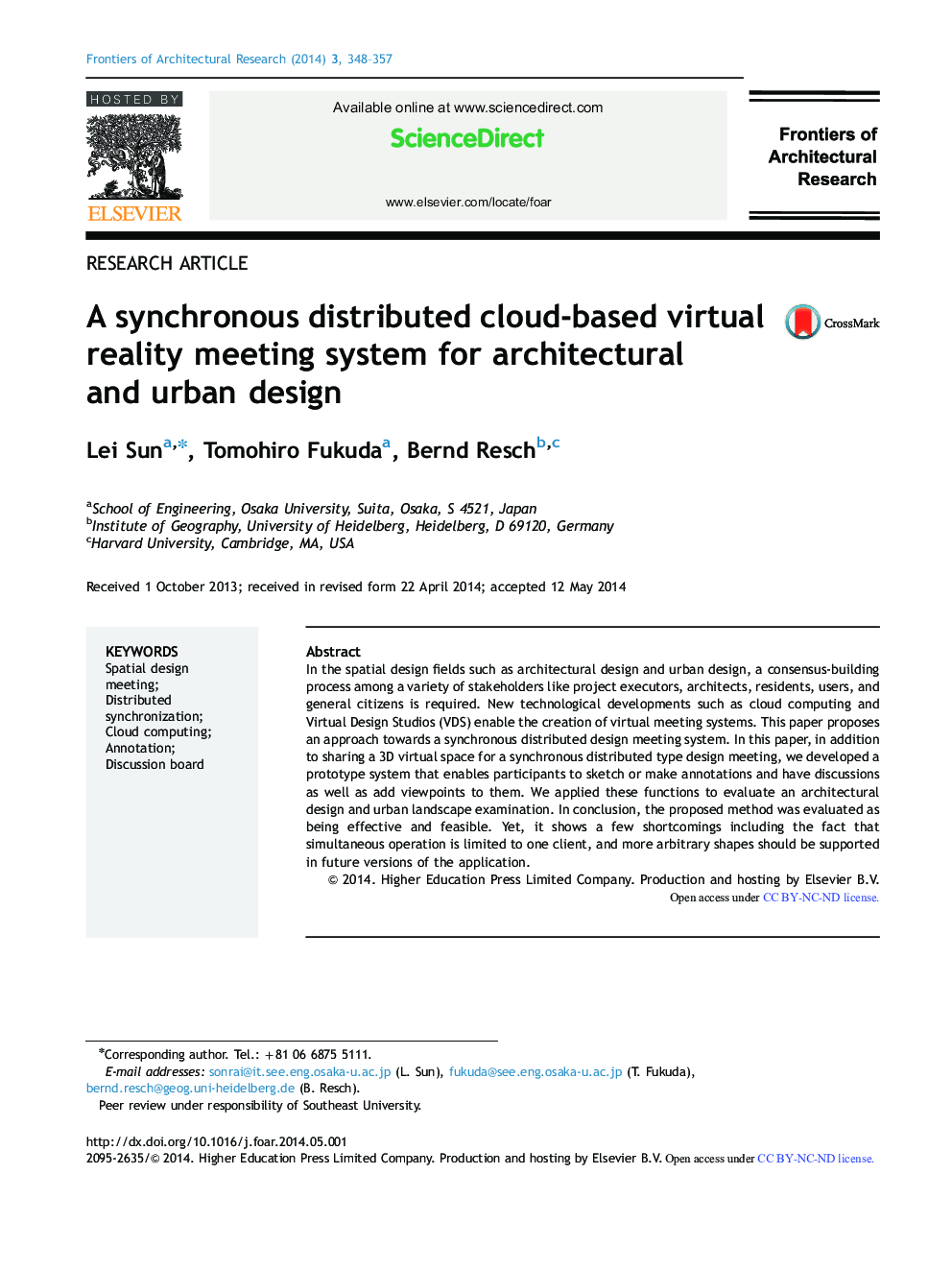 A synchronous distributed cloud-based virtual reality meeting system for architectural and urban design 