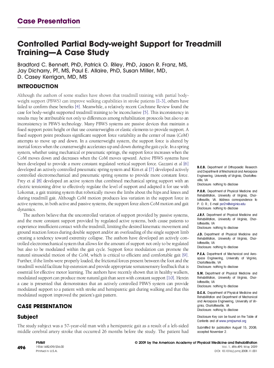 Controlled Partial Body-weight Support for Treadmill Training-A Case Study