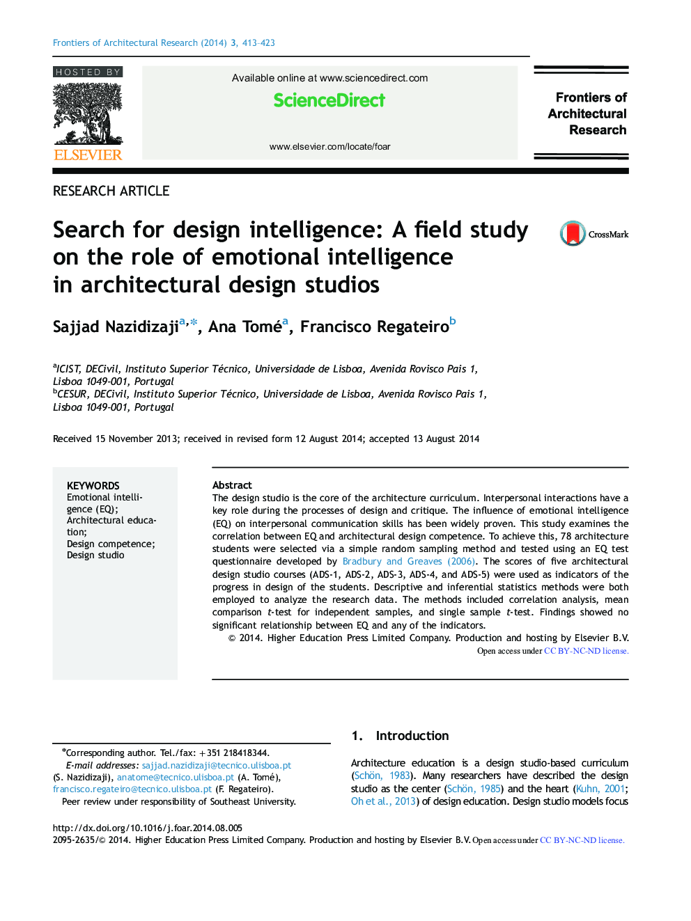 Search for design intelligence: A field study on the role of emotional intelligence in architectural design studios 