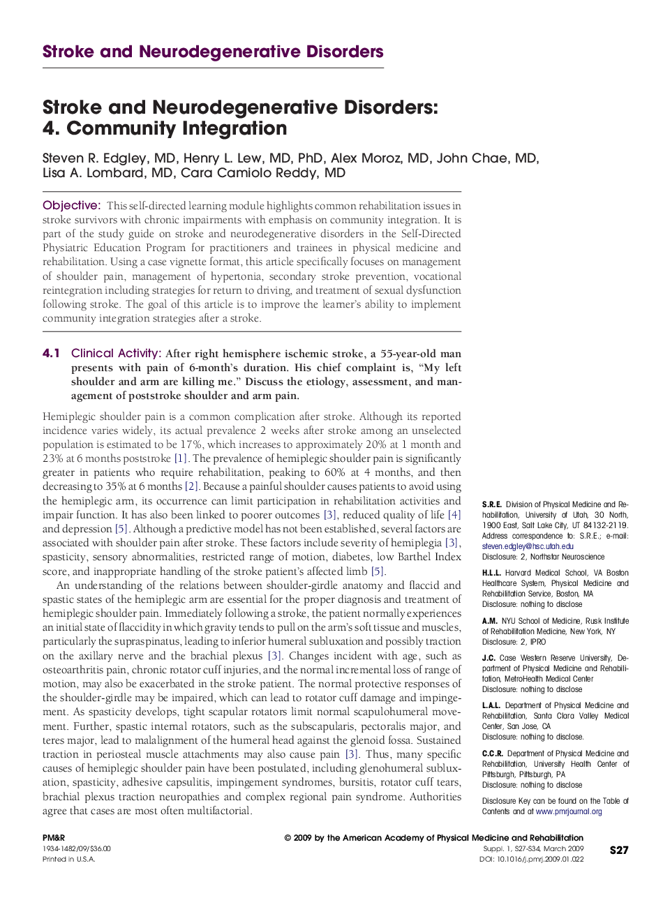 Stroke and Neurodegenerative Disorders: 4. Community Integration 