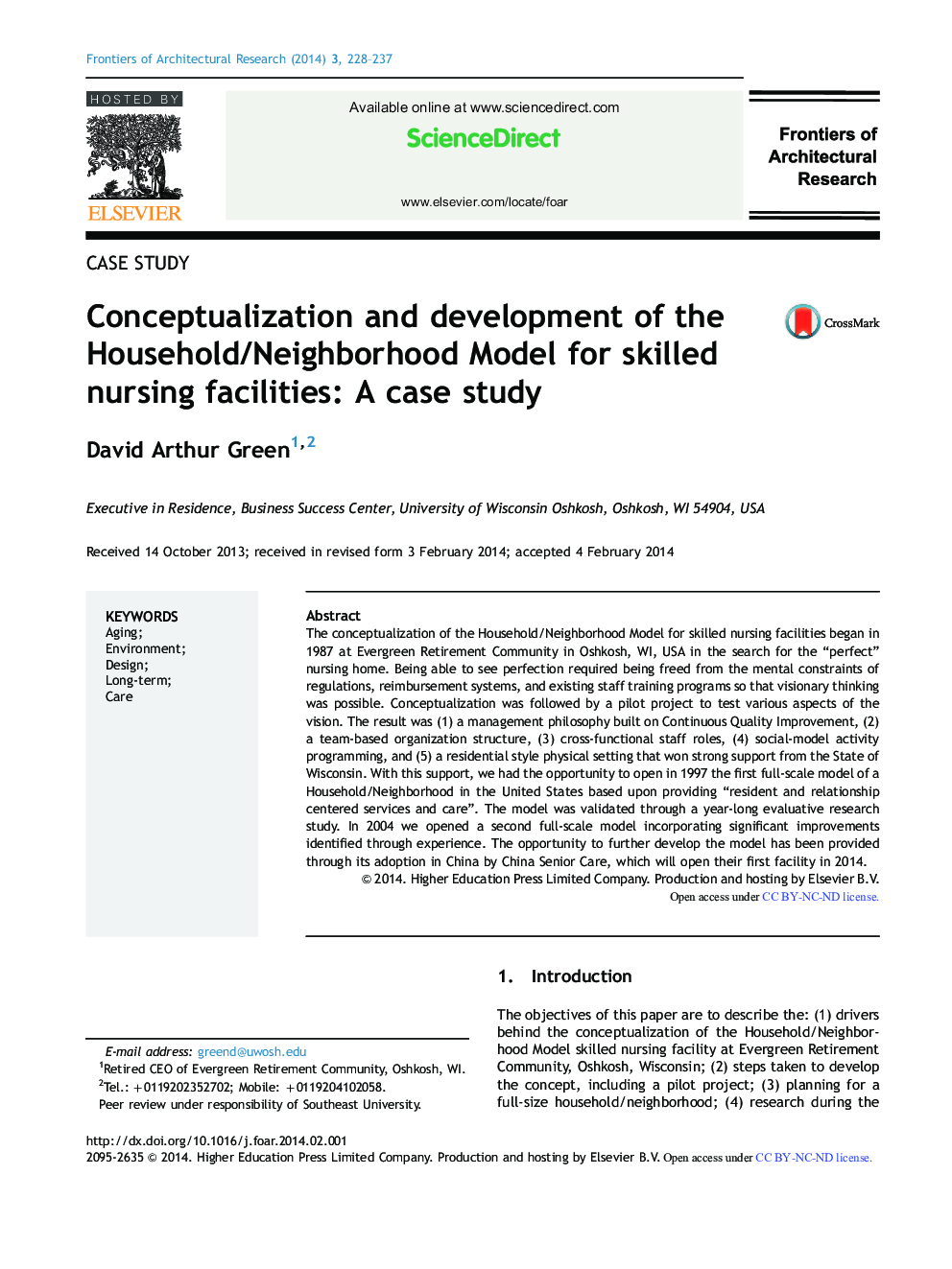 Conceptualization and development of the Household/Neighborhood Model for skilled nursing facilities: A case study 