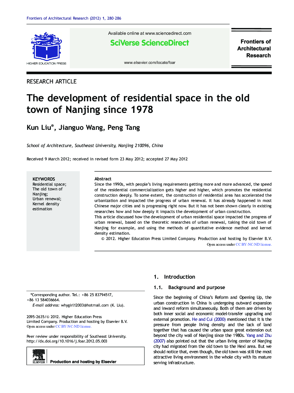 The development of residential space in the old town of Nanjing since 1978