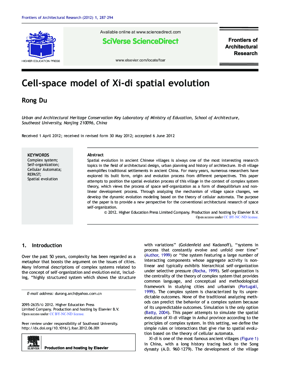 Cell-space model of Xi-di spatial evolution