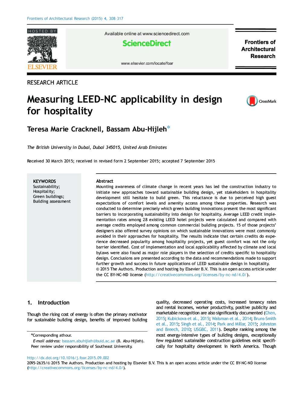 Measuring LEED–NC applicability in design for hospitality 