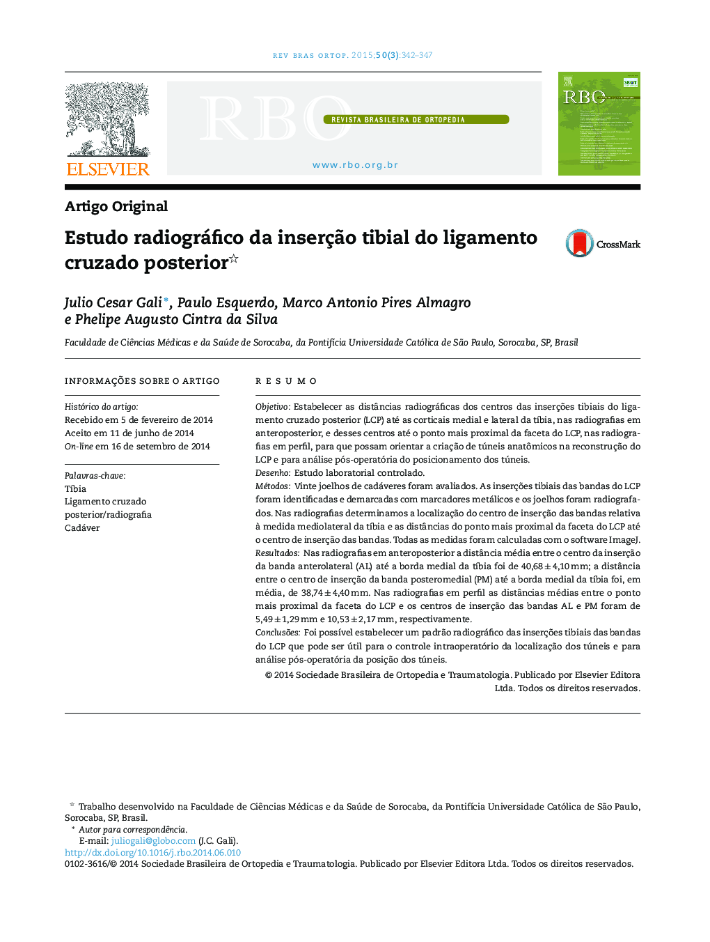 Estudo radiográfico da inserção tibial do ligamento cruzado posterior 