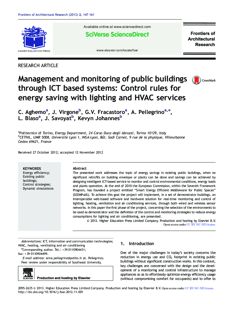 Management and monitoring of public buildings through ICT based systems: Control rules for energy saving with lighting and HVAC services 