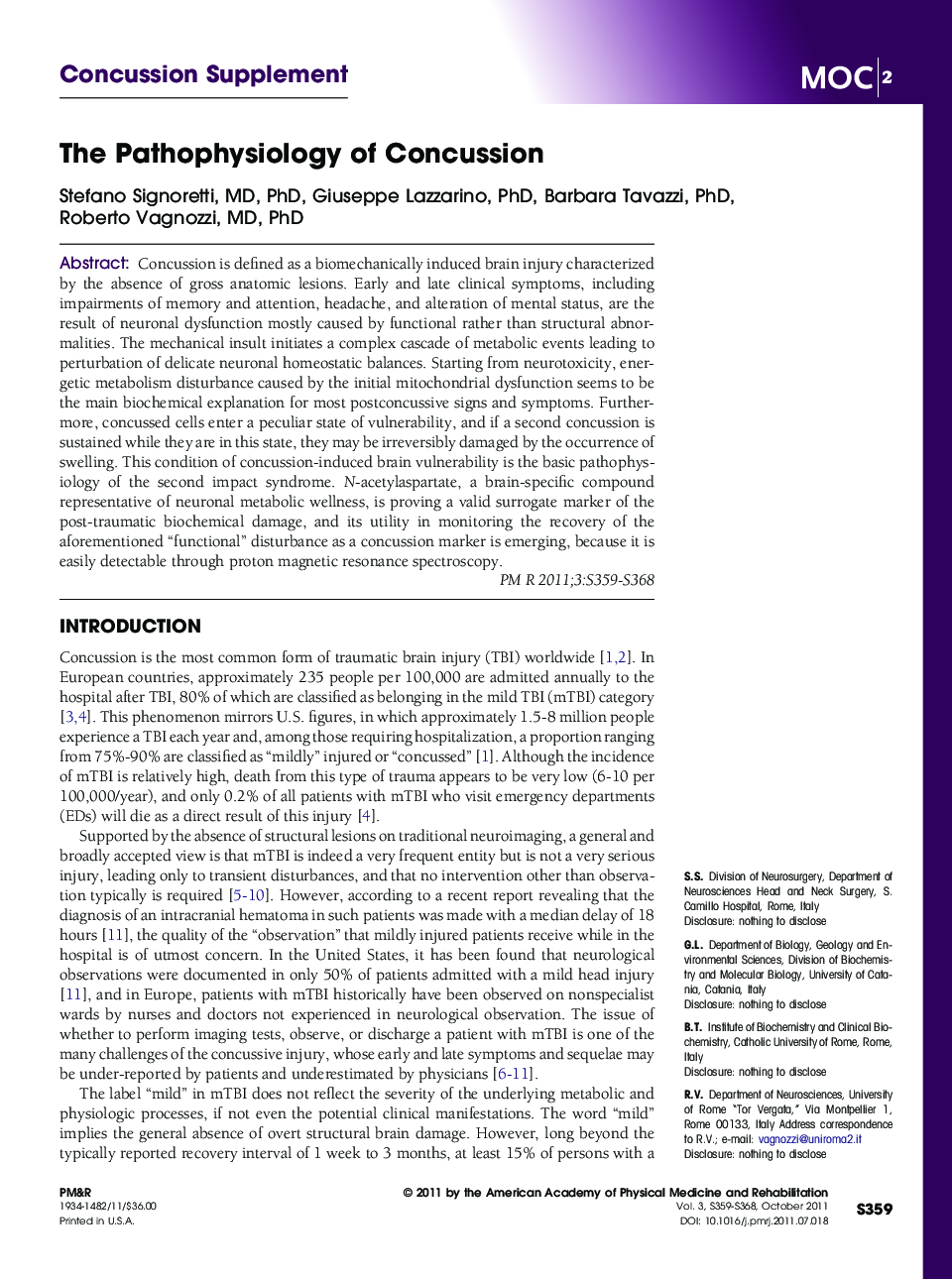 The Pathophysiology of Concussion