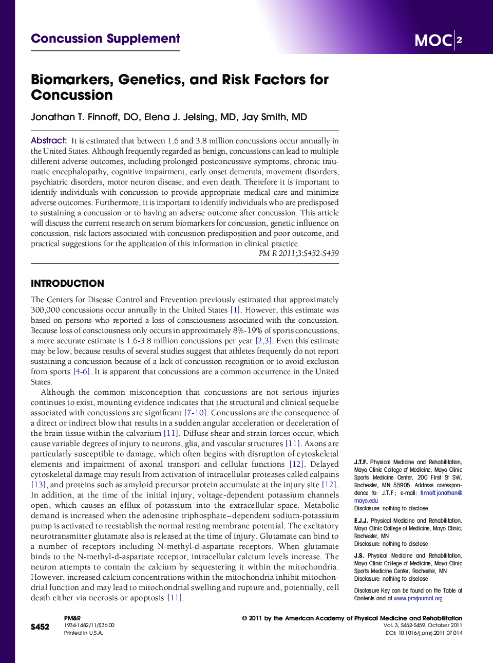 Biomarkers, Genetics, and Risk Factors for Concussion 