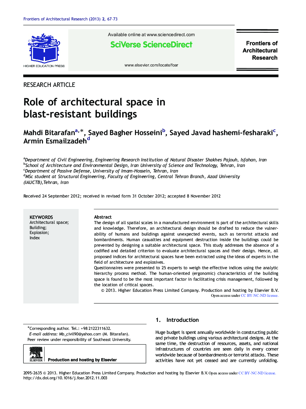 Role of architectural space in blast-resistant buildings 