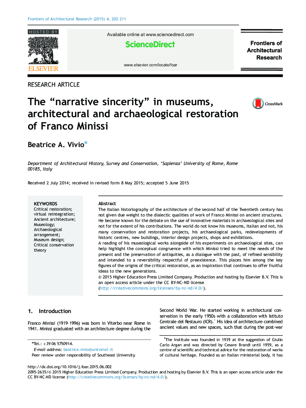 The “narrative sincerity” in museums, architectural and archaeological restoration of Franco Minissi 