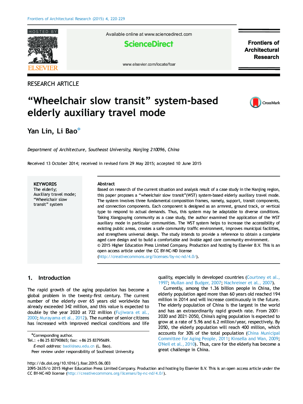 “Wheelchair slow transit” system-based elderly auxiliary travel mode 