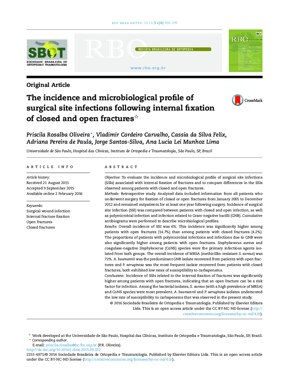 The incidence and microbiological profile of surgical site infections following internal fixation of closed and open fractures 