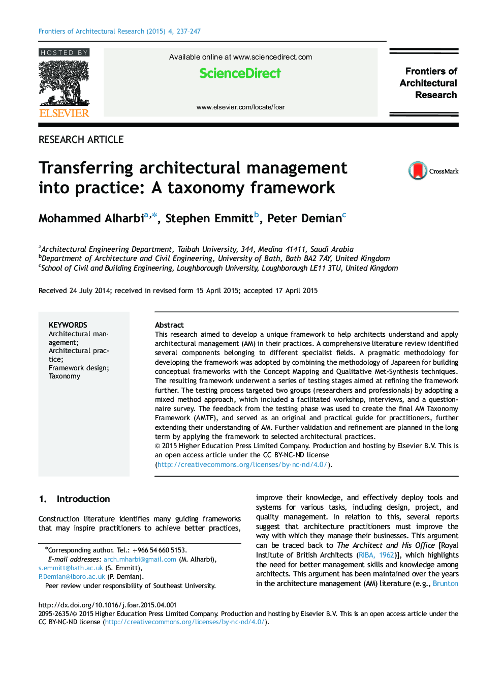 Transferring architectural management into practice: A taxonomy framework 