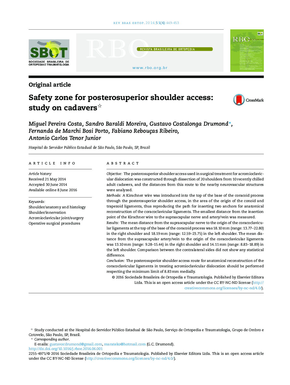 Safety zone for posterosuperior shoulder access: study on cadavers 